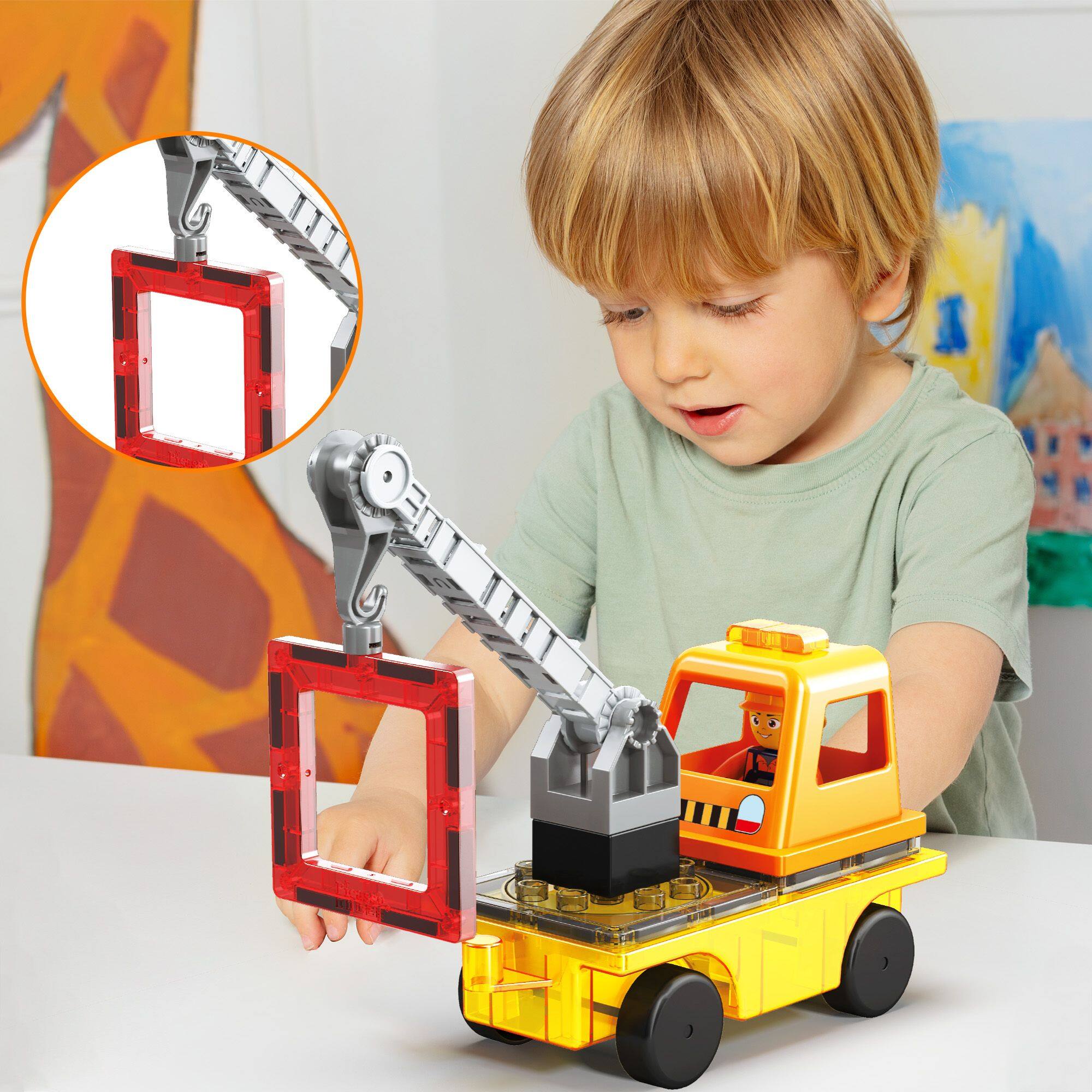 Alt View 5. PicassoTiles - PICASSO-TILES Construction Truck for Magnetic Tiles, STEM Building Blocks Educational Toy for Kids, 15PCS - Multicolor.