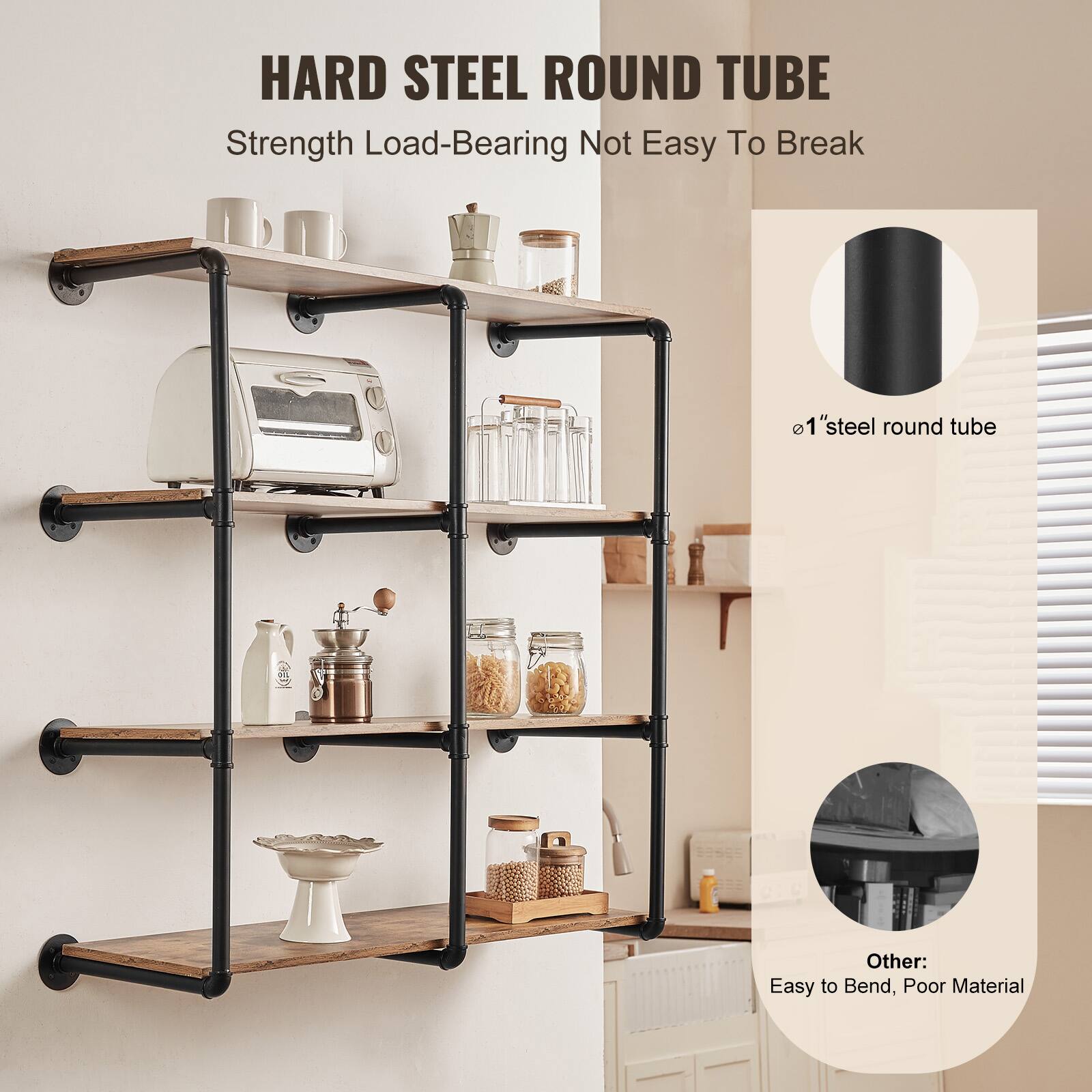 HARD STEEL ROUND TUBE  
Strength Load-Bearing Not Easy To Break  

01" steel round tube  

Other:  
Easy to Bend, Poor Material