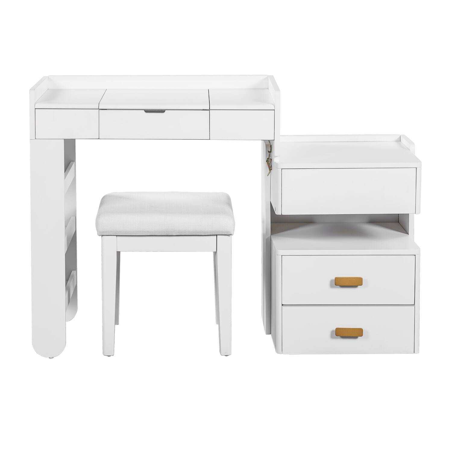 Alt View 4. Lirago - White 3-in-1 Makeup Vanity Desk with Flip Mirror LED Lights and Ample Drawers 16.3”D x 45.25“ W x 31.3“ H - White.