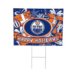 Evergreen Enterprises - Edmonton Oilers 24" x 18" Happy Holidays Christmas Outdoor Staked Yard Sign - Multicolor