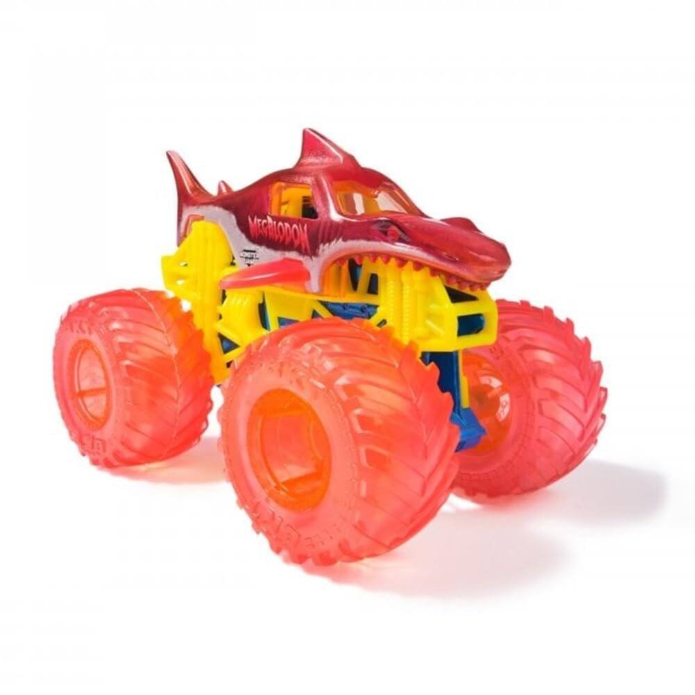 Angle. Monster Jam - Monster Jam 2024 Megalodon 1:64 Scale Diecast Truck, Series 37 Street Treats Edition, Collectible Toy for Ages 3+ - Blue.
