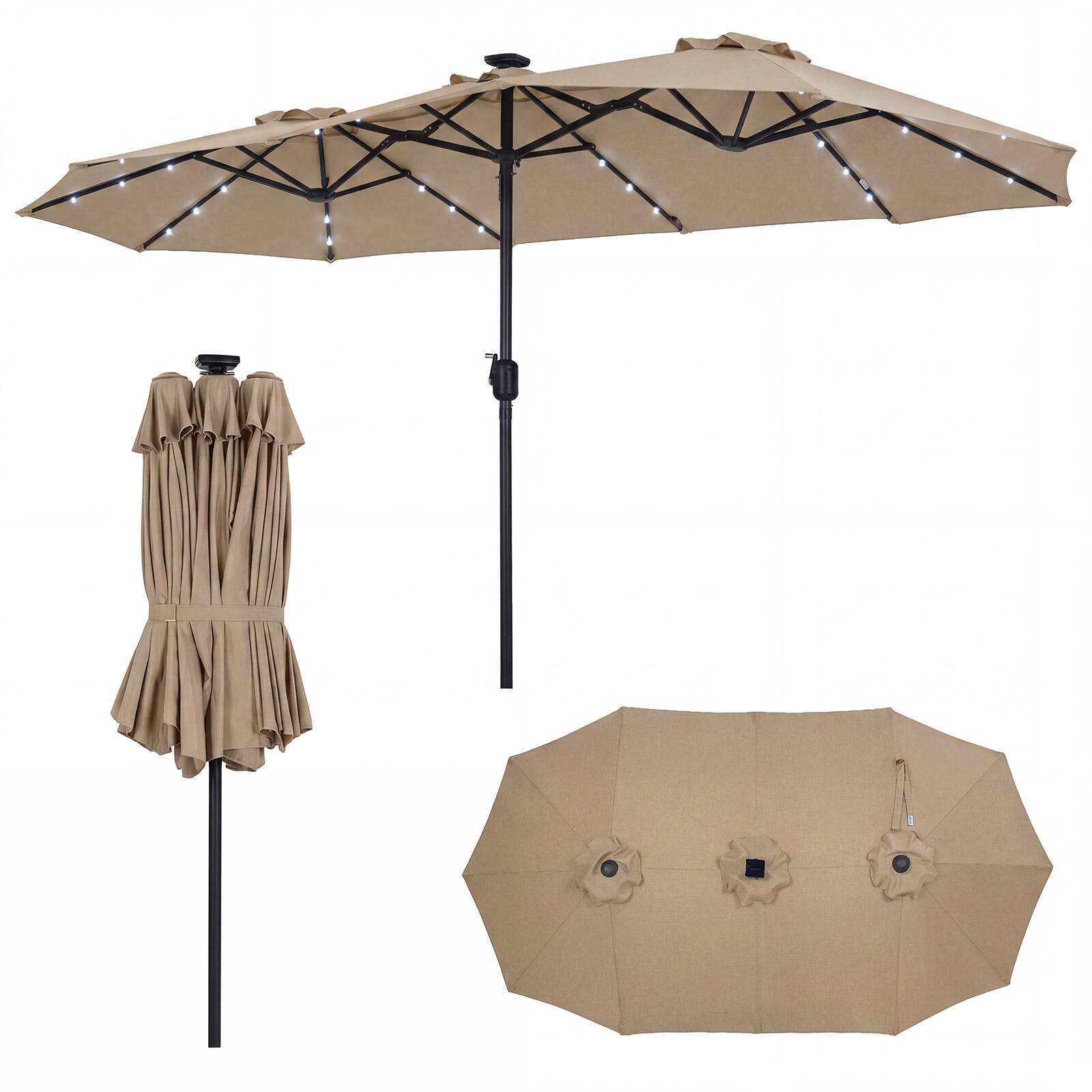 Costway - 13 FT Double-Sided Patio Umbrella with Solar Lights, 36 LED Lights, Crank Handle - Tan price history on PriceWatchPro