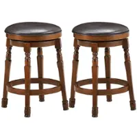 Costway Set of 2 24" Swivel Bar Stool Leather Padded Dining Kitchen Pub Chair Backless - Walnut - Front_Zoom