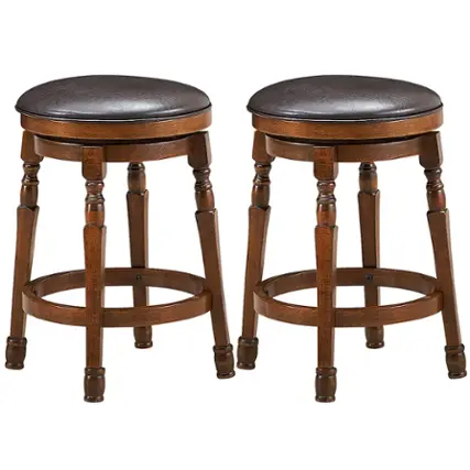 Front. Costway - Set of 2 24" Swivel Bar Stool Leather Padded Dining Kitchen Pub Chair Backless - Walnut.