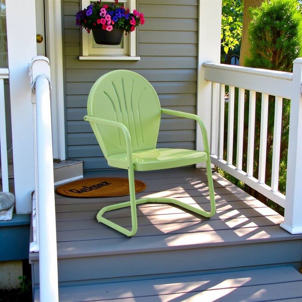 Alt View 7. Outdoor Escape - Key Lime Green Metal Patio Chair with Gloss Finish – Decorative Retro Style - Key Lime Gloss.