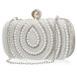 Unique Bargains - Evening Clutch Purse for Women, Vintage Beads Buckle Clasp Handbag for Bridal Wedding 1920s Party Crossbody Bag - White