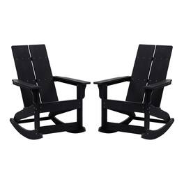 Emma + Oliver - Set of 2 Modern All-Weather Poly Resin Adirondack Rocking Chairs for Indoor/Outdoor Use - Black