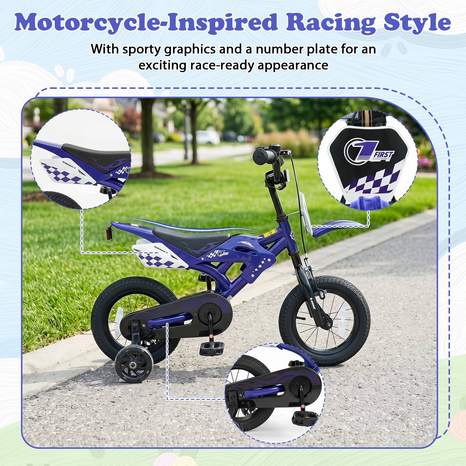 Motorcycle-Inspired Racing Style  
With sporty graphics and a number plate for an exciting race-ready appearance