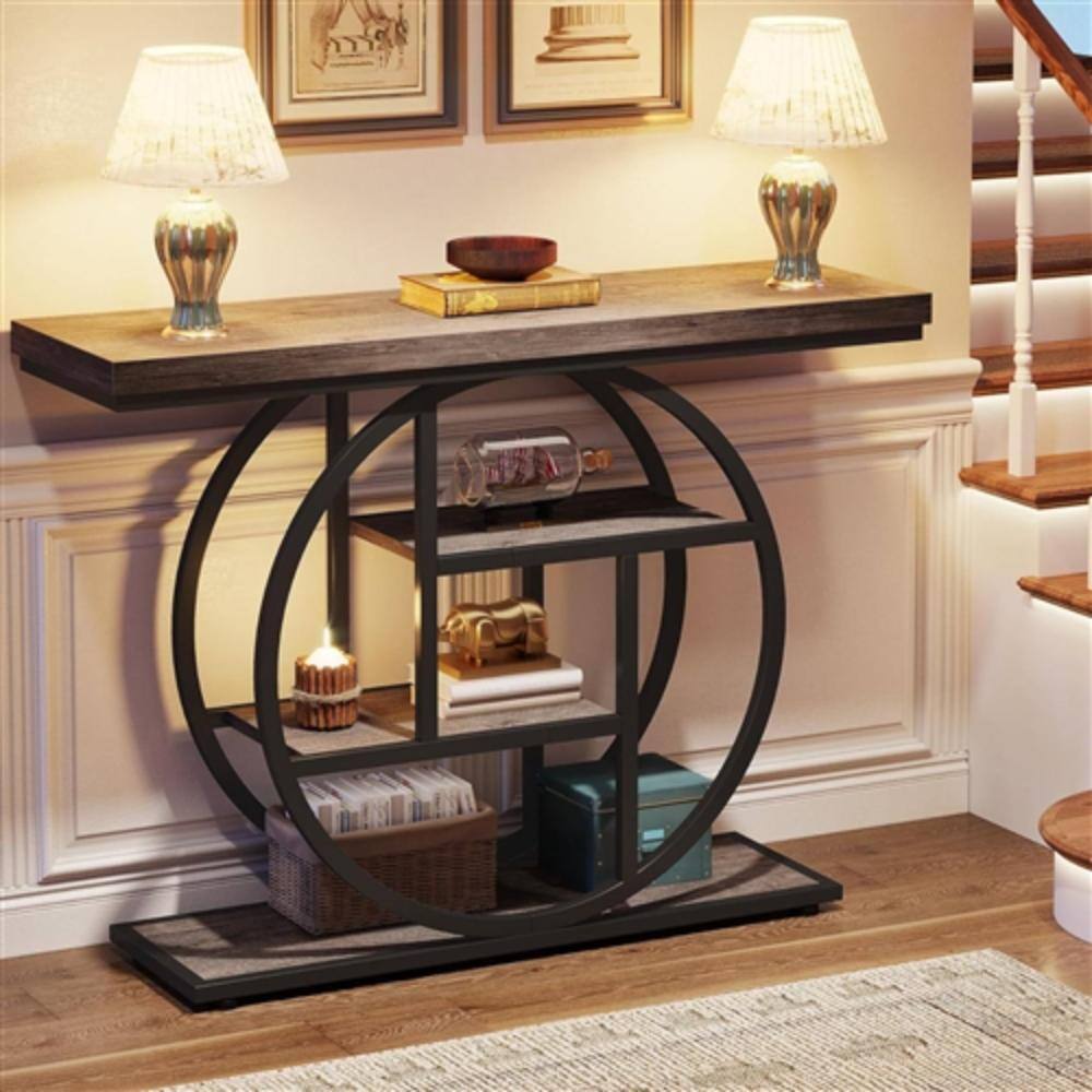 Back. Hivvago - Modern 41-inch Wide Narrow Entryway Console Table with Grey Wood Finish Shelves - Grey.