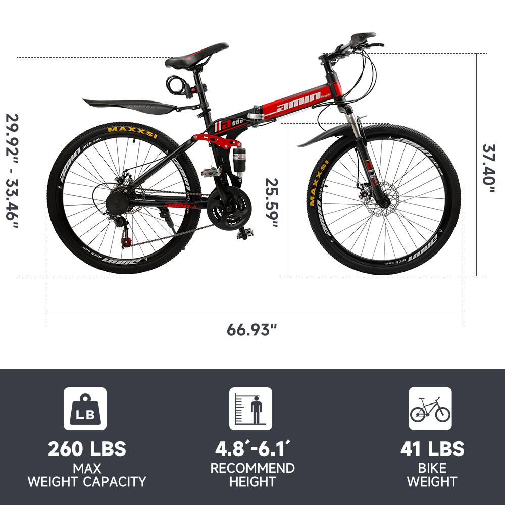 29.92" - 33.46"  
25.59"  
37.40"  
66.93"  

260 LBS MAX WEIGHT CAPACITY  
4.8' - 6.1' RECOMMEND HEIGHT  
41 LBS BIKE WEIGHT