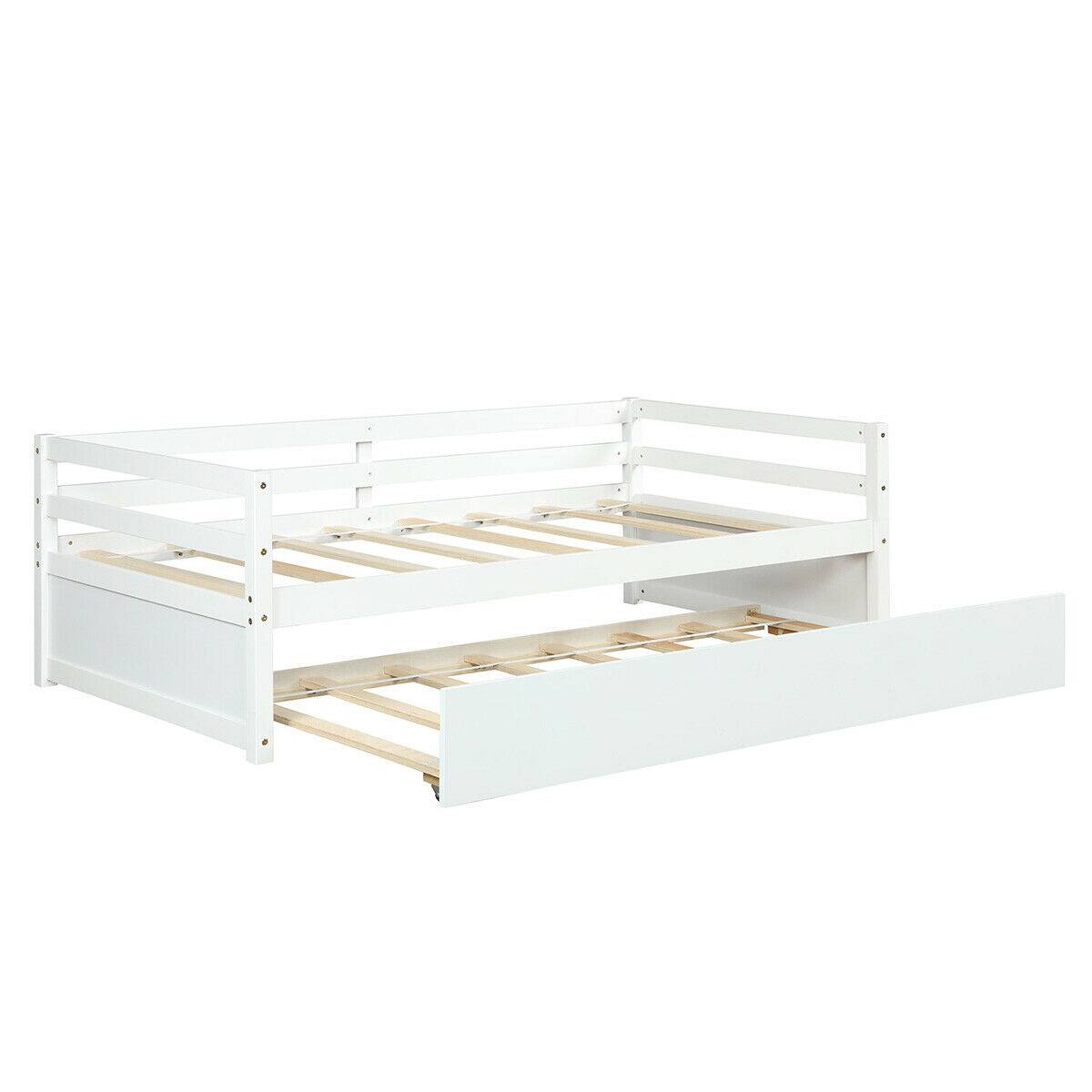 Alt View 9. Costway - Costway Twin Size Trundle Daybed Wooden Slat Support Mattress Platform - White.