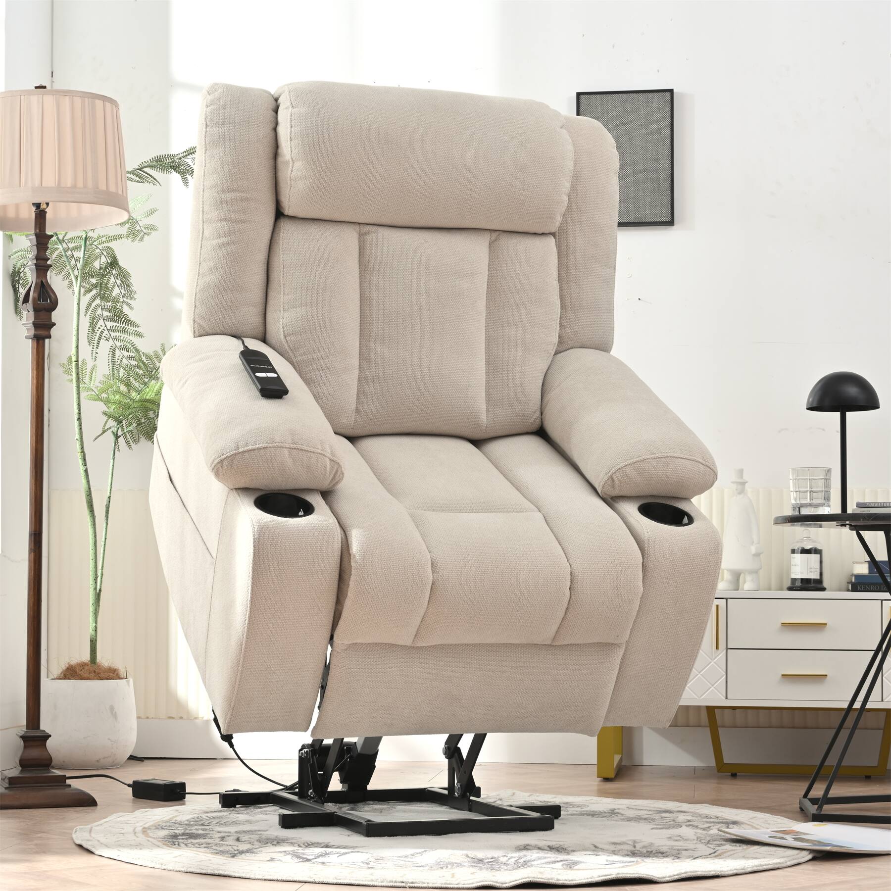 Front. APRILSOUL - Power Lift Recliner Chair for Elderly Fabric Lift Chair Extended Footrest 2 Cup Holders Side Pockets Remote Light Gray - Gray.