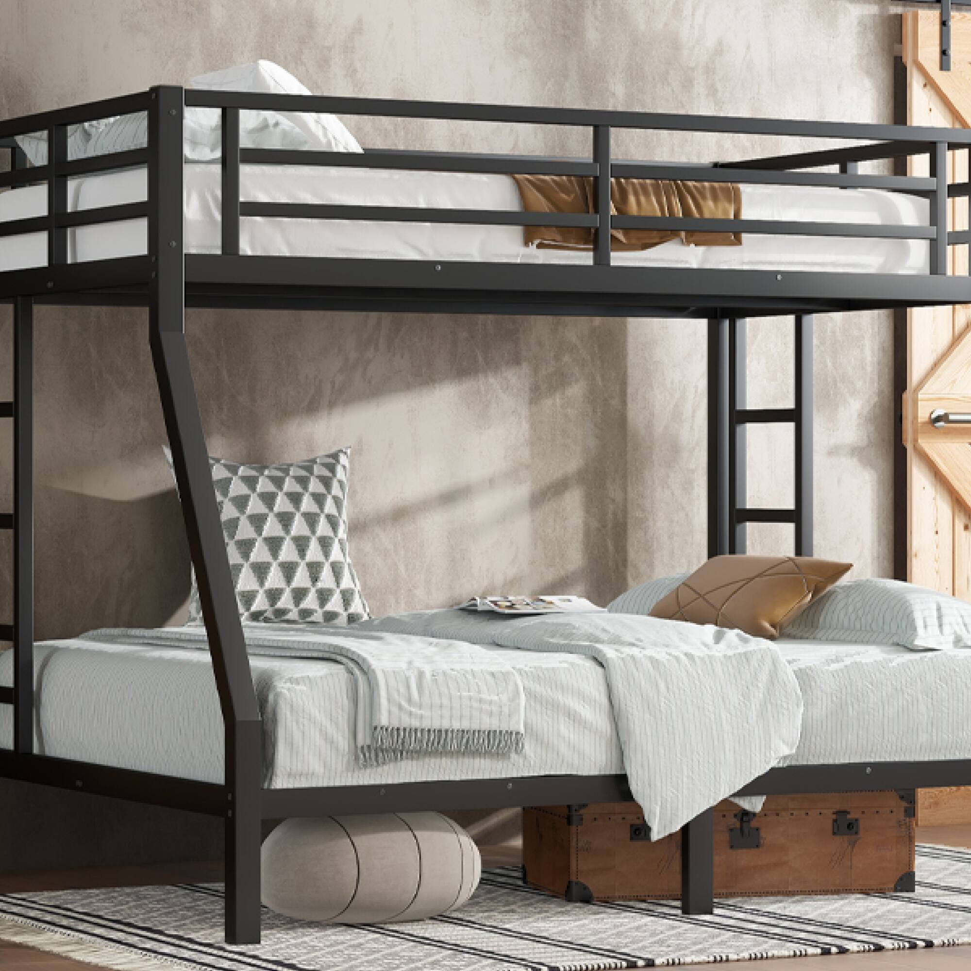 Alt View 6. GOODSILO - Space-Saving Twin Over Full Bunk Bed for Teens and Adults with Noise Reduction and Sturdy Metal Frame - Black.