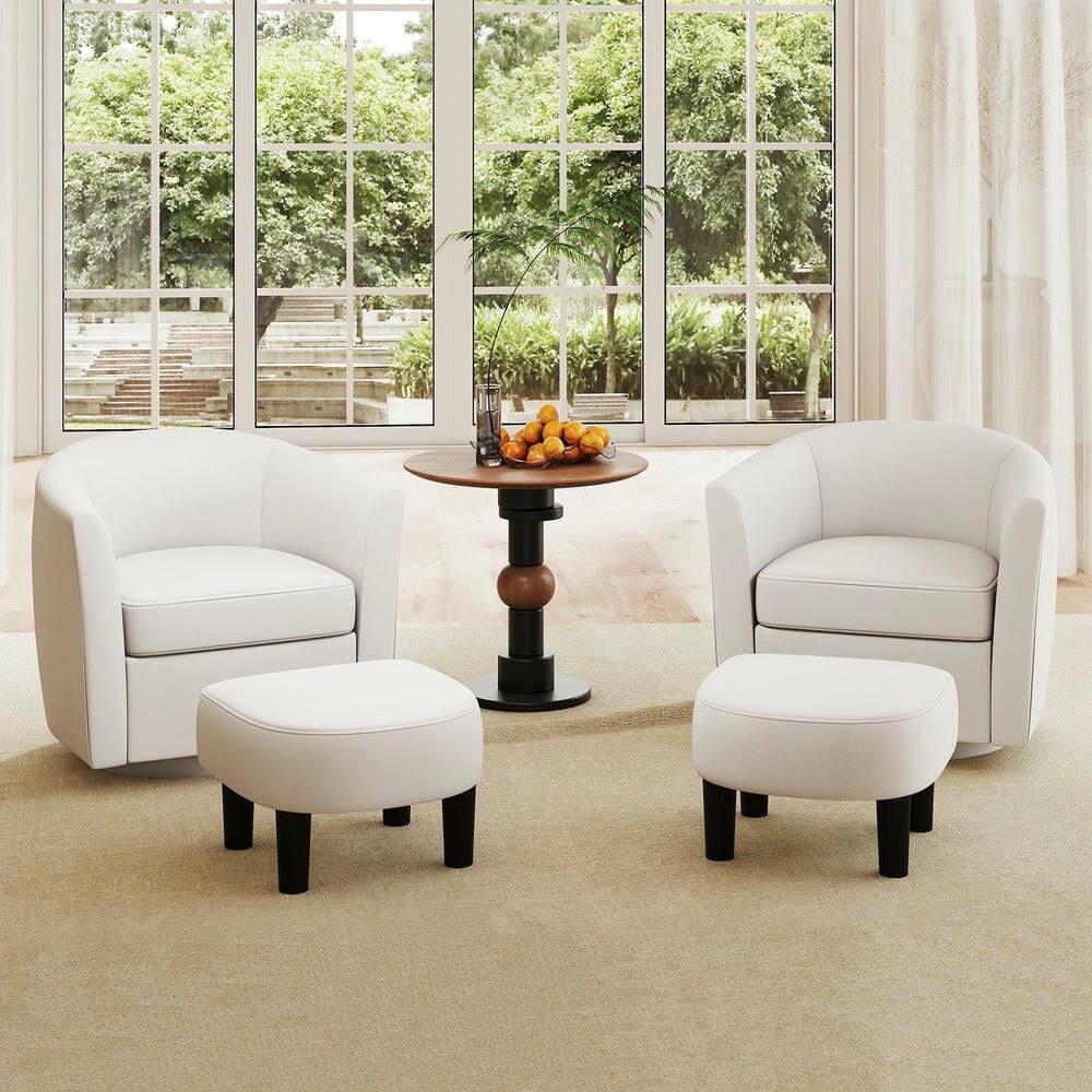 Left. Kadyn - Modern Swivel Club Chair with Matching Curved Back Ottoman Footrest, Beige - Beige.