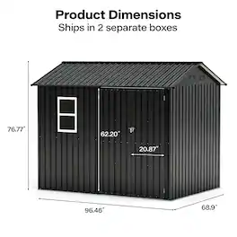 LAUSAINT HOME - 8x5.7 FT Galvanized Steel Shed with Windows Double Lockable Doors Gable Roof and Vent for Backyard Patio - Black