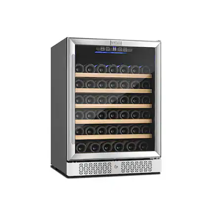 Front. Empava - 52-Bottle Wine Cooler – Freestanding/Built-In, Anti-Vibration - Stainless Steel.