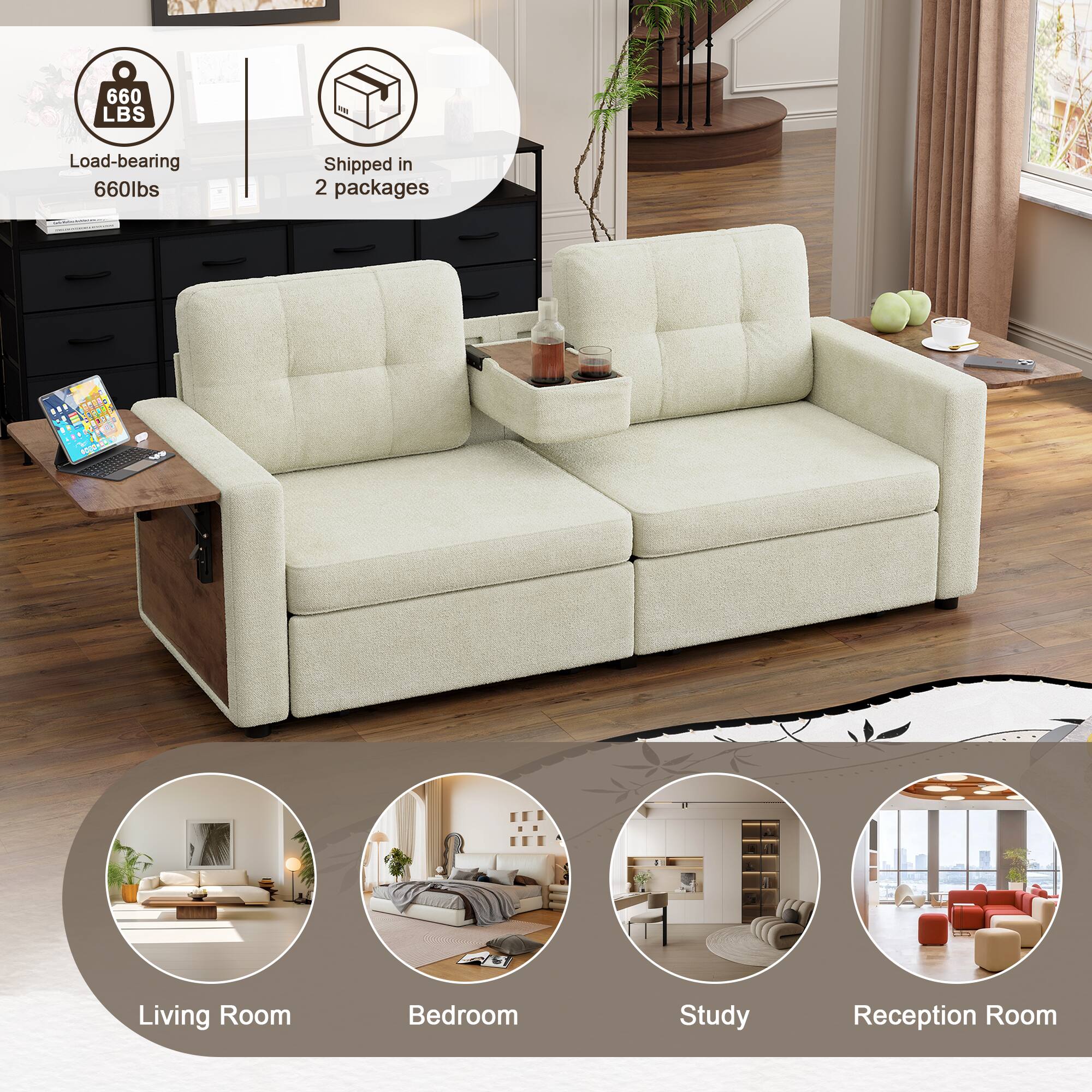 660 LBS  
Load-bearing 660lbs  
Shipped in 2 packages  

Living Room  
Bedroom  
Study  
Reception Room