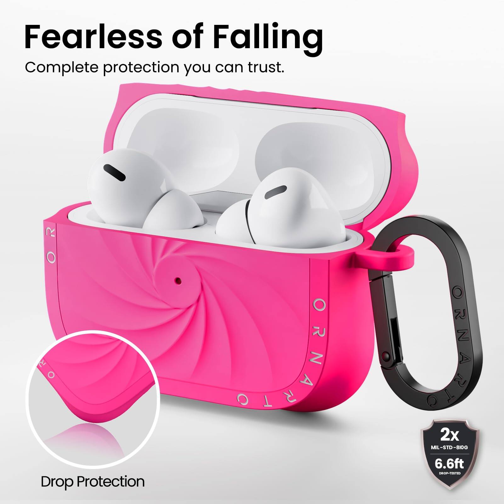 Fearless of Falling  
Complete protection you can trust.  

Drop Protection  

2x  
MIL-STD-810G  
6.6ft  
DROP-TESTED