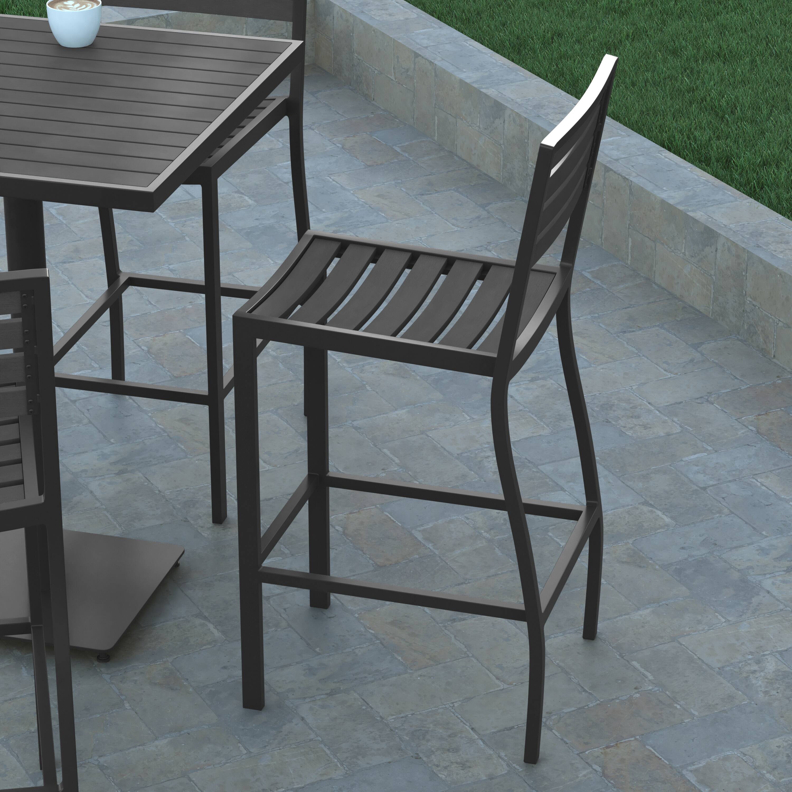 Alt View 3. Emma + Oliver - Livia All-Weather Armless Bar Height Dining Stool with Polyresin Slats and Aluminum Frame - Gray Wash.