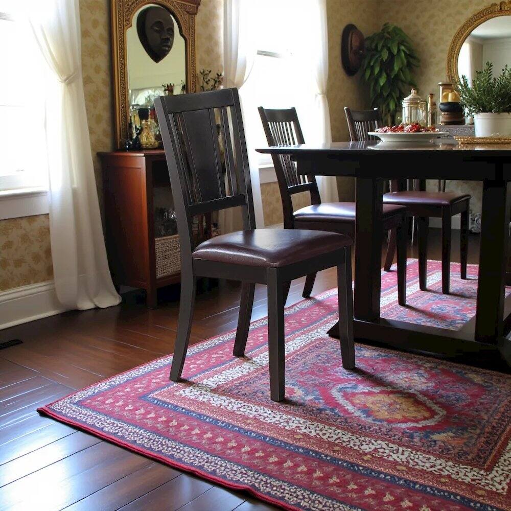 Alt View 1. FurniFact - Elegant Black Wooden Dining Chairs with Faux Leather Seat – Set of 2 - Black.