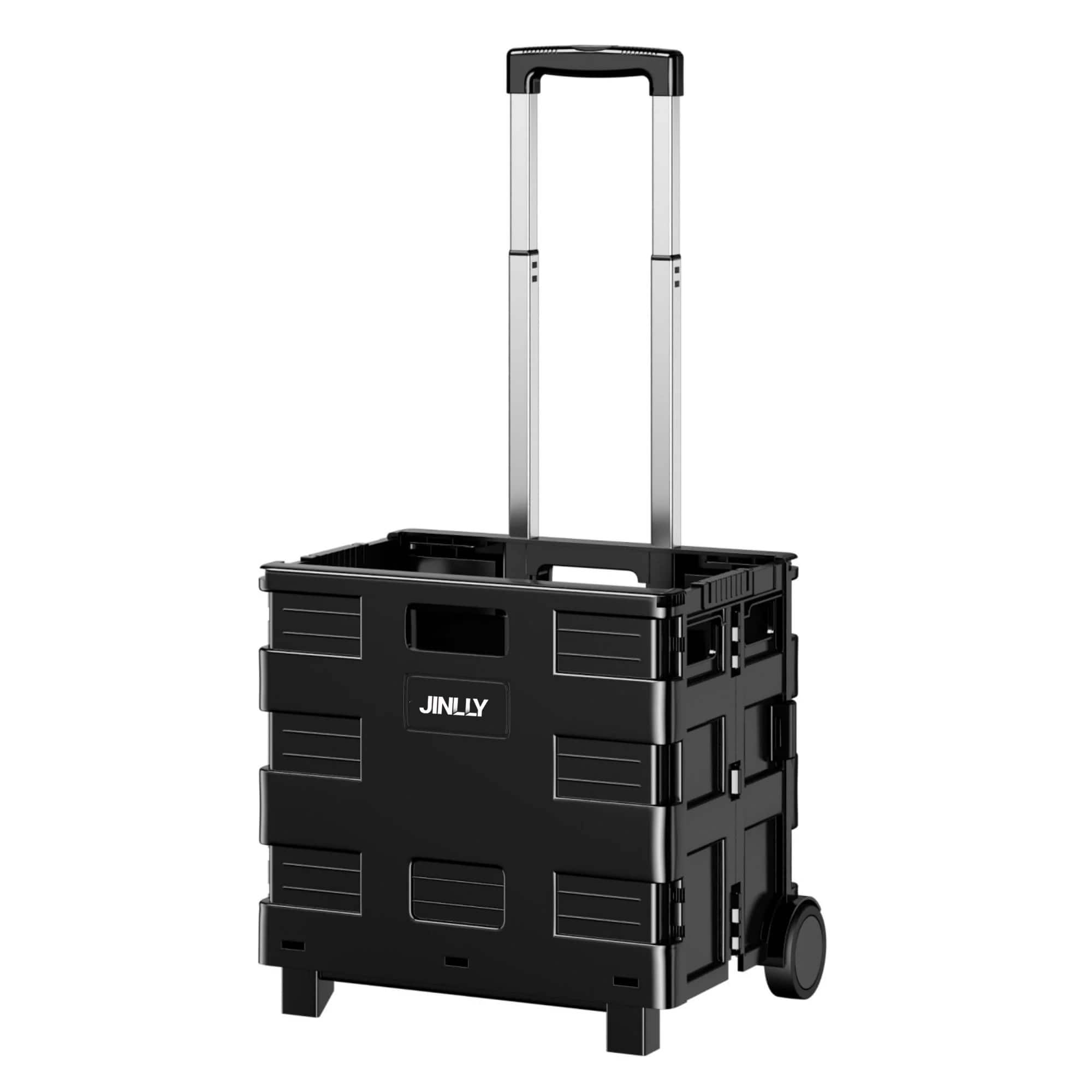 JINLLY - 40L Folding Rolling Utility Cart, Portable Rolling Crate Handcart with 2 Rotate Wheels - Black