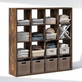 Furinno - CUBIC Closet Organizers, 16-Cube Closet Organizer, Open Shelf, Extra Thick Frame, for Wardrobe, Bedroom, Living Room - Amber Pine
