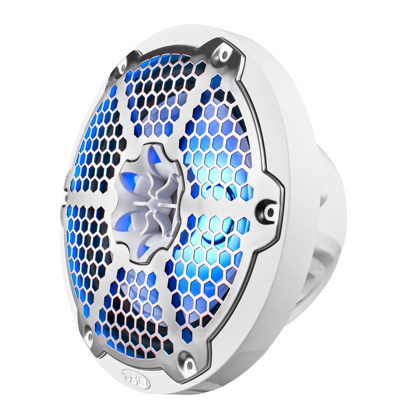 Left. DS18 Audio - NXL 8" 2-way Coaxial Speaker with RGB LED Lights, Built-in Driver and Grille (Pair), 125W RMS 4-Ohm - White.