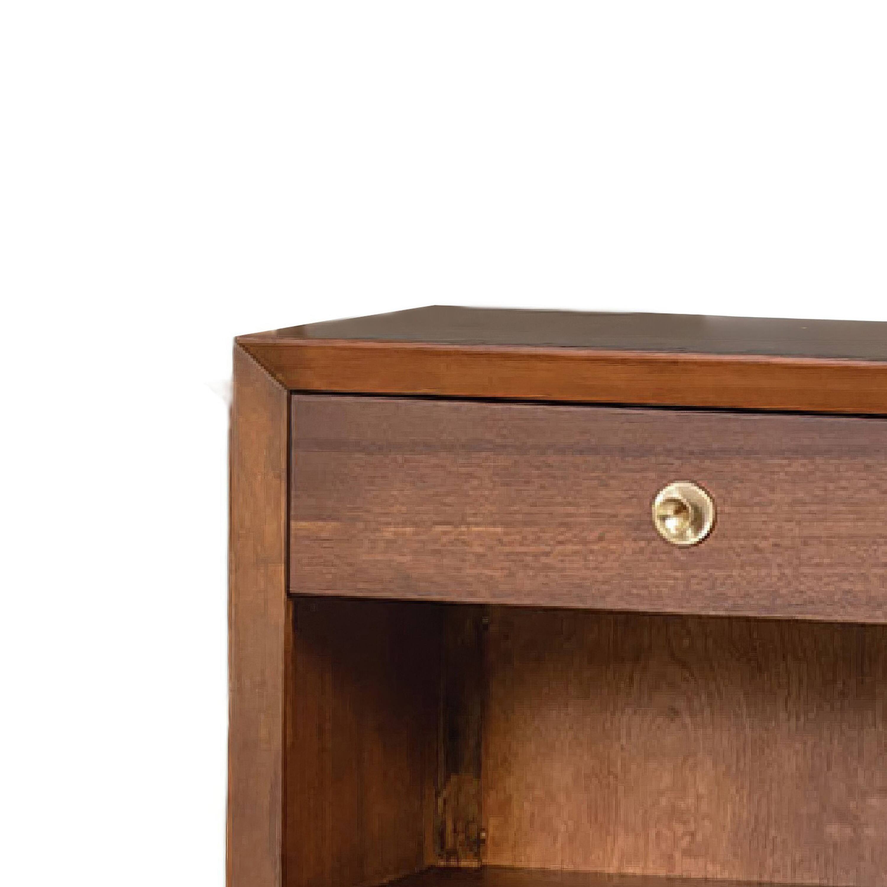 Back. Manhattan Lane - Urne Nightstand, 1 Drawer with Shelf, USB Port and LED - Walnut Brown, Gold.