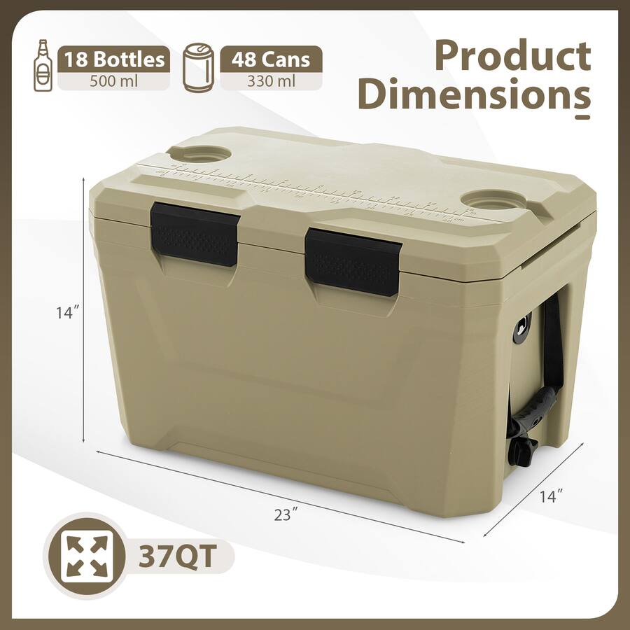 Bottle Measuring Ruler Gymax 37 QT Insulated Portable Cooler w/2 Cup Holders Bottle Opener ...