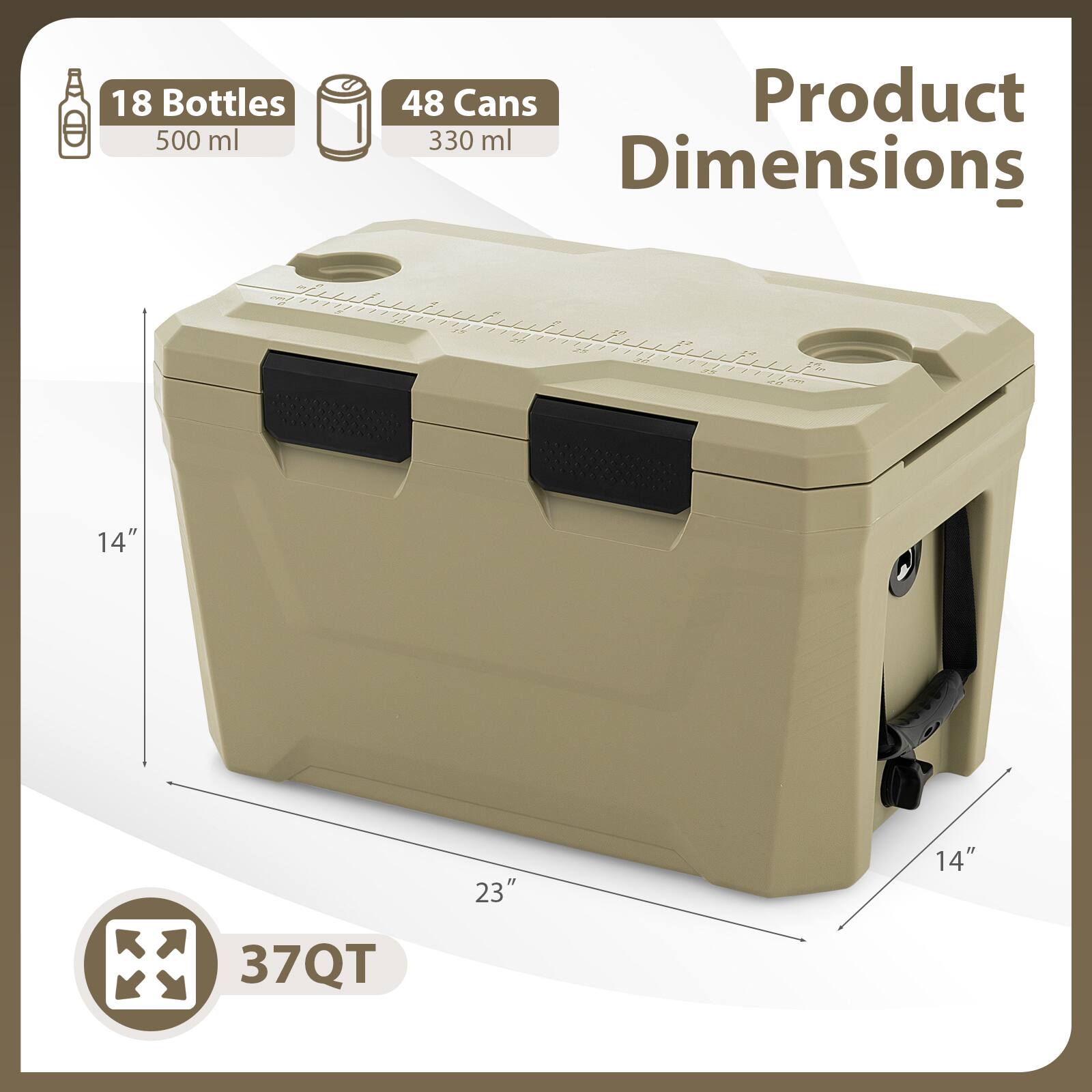 18 Bottles 500 ml  
48 Cans 330 ml  

Product Dimensions  
14" x 23" x 14"  

37QT