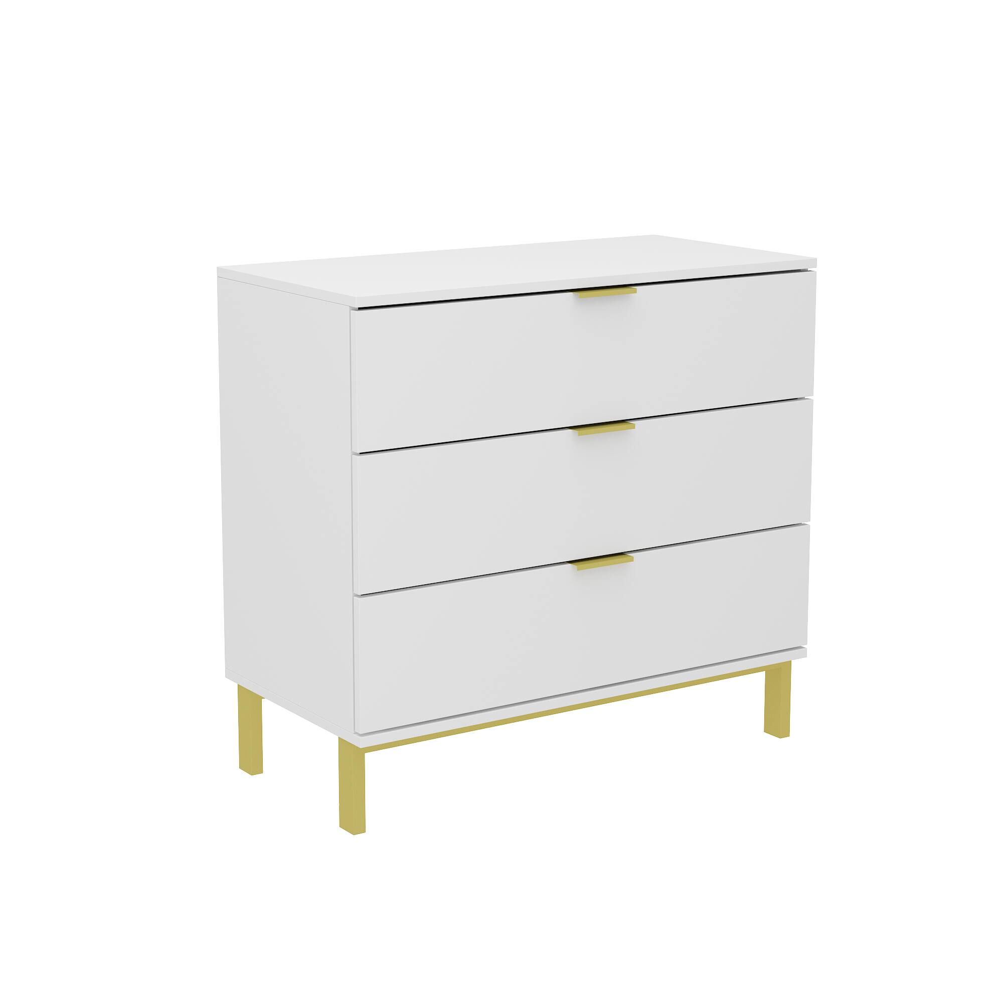 Angle. FUFU & GAGA - FUFU&GAGA  3 - Drawer Dresser with Gold Accents: Modern Storage for Stylish Spaces - White.