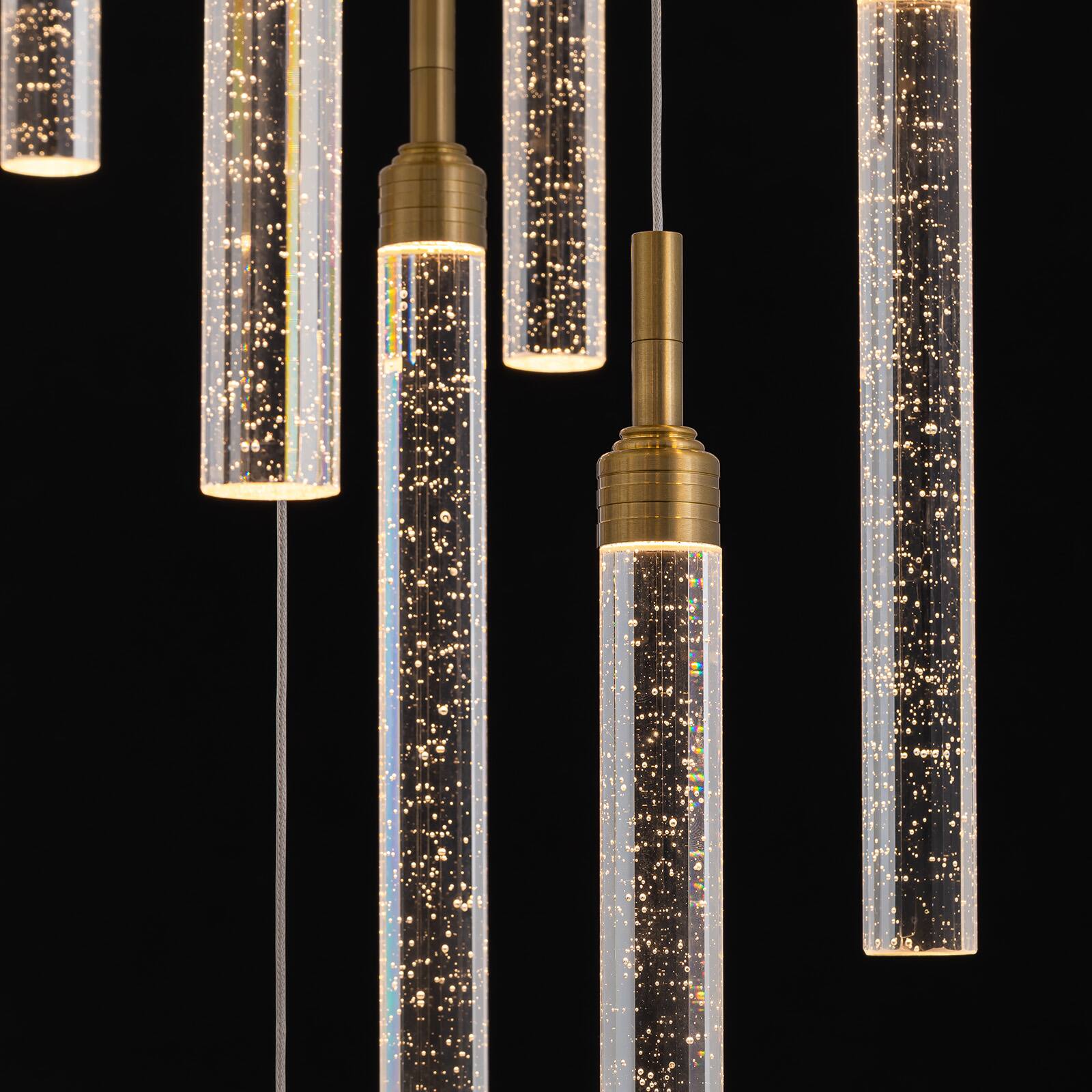 Alt View 4. Siljoy - 31.5-In Gold Bubble Glass Chandelier 28‑Light Adjustable Staircase Pendant Light for High Ceilings Foyer Living Room - Gold.