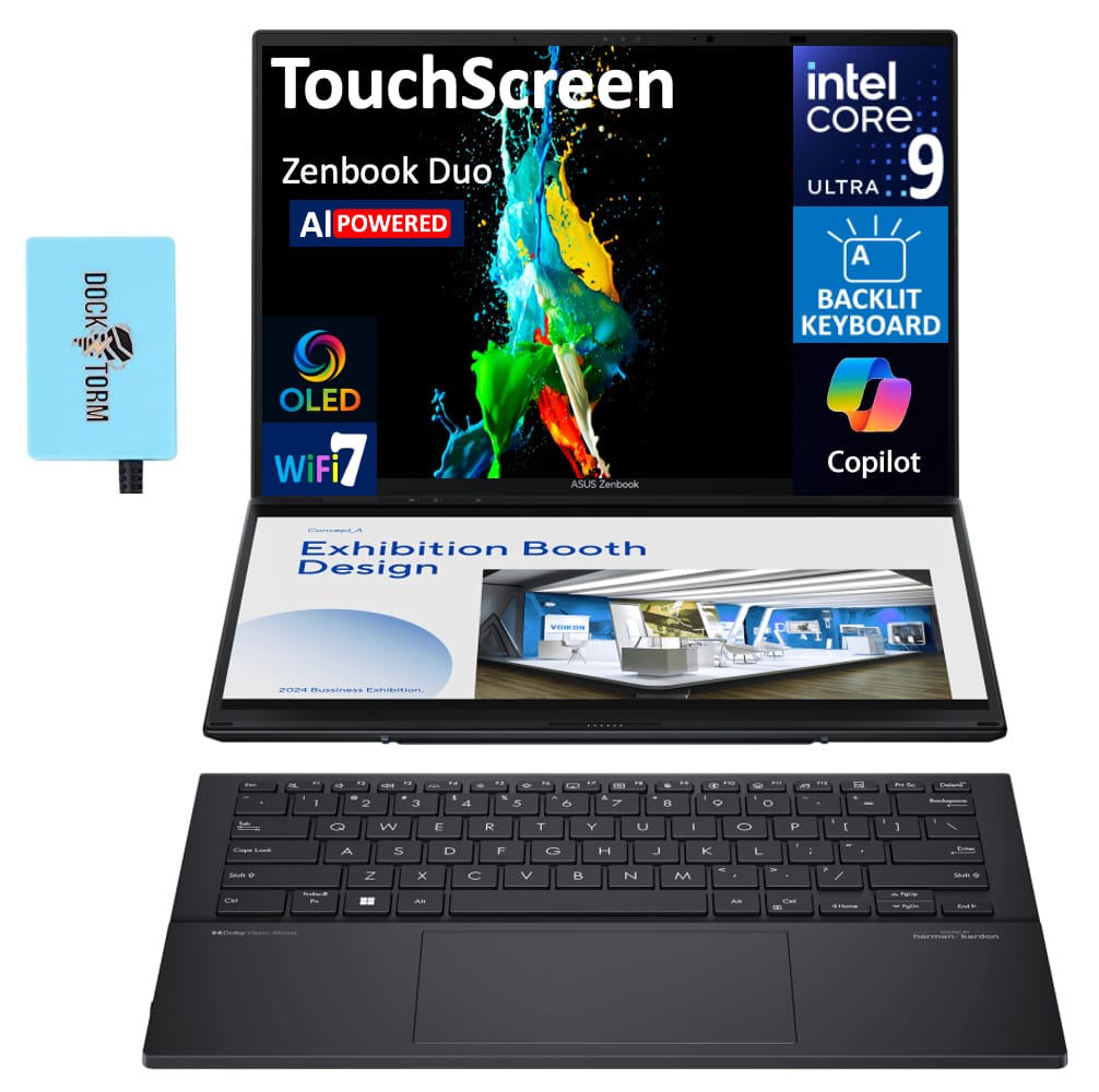 ASUS - Zenbook DUO 2-in-1 Laptop 14.0 WUXGA (Intel Ultra 9-285H, 32GB LPDDR5X, 2TB SSD, Win 11 Home) w/USB Hub - Inkwell Gray