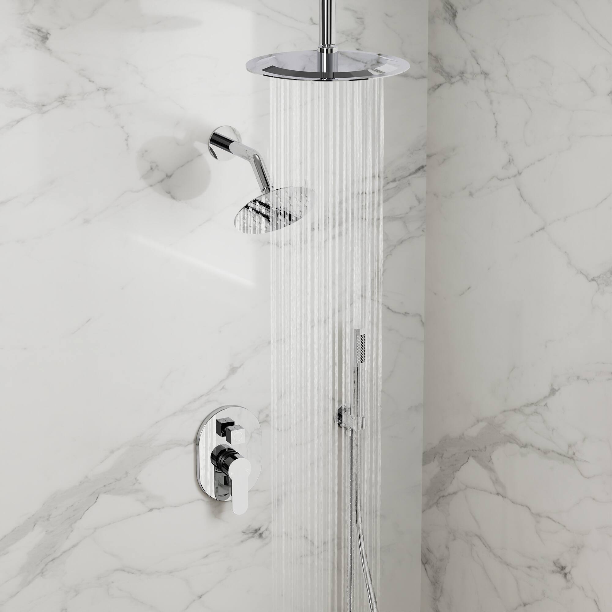 Alt View 7. GRANDJOY - Dual Shower Head System with 10" Rainfall Head, Handheld Sprayer and Adjustable Slide Bar - Polished Chrome.