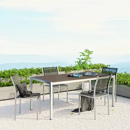 Front. Modway - Shore 5 Piece Outdoor Patio Aluminum Dining Set by Modway - Silver Black.