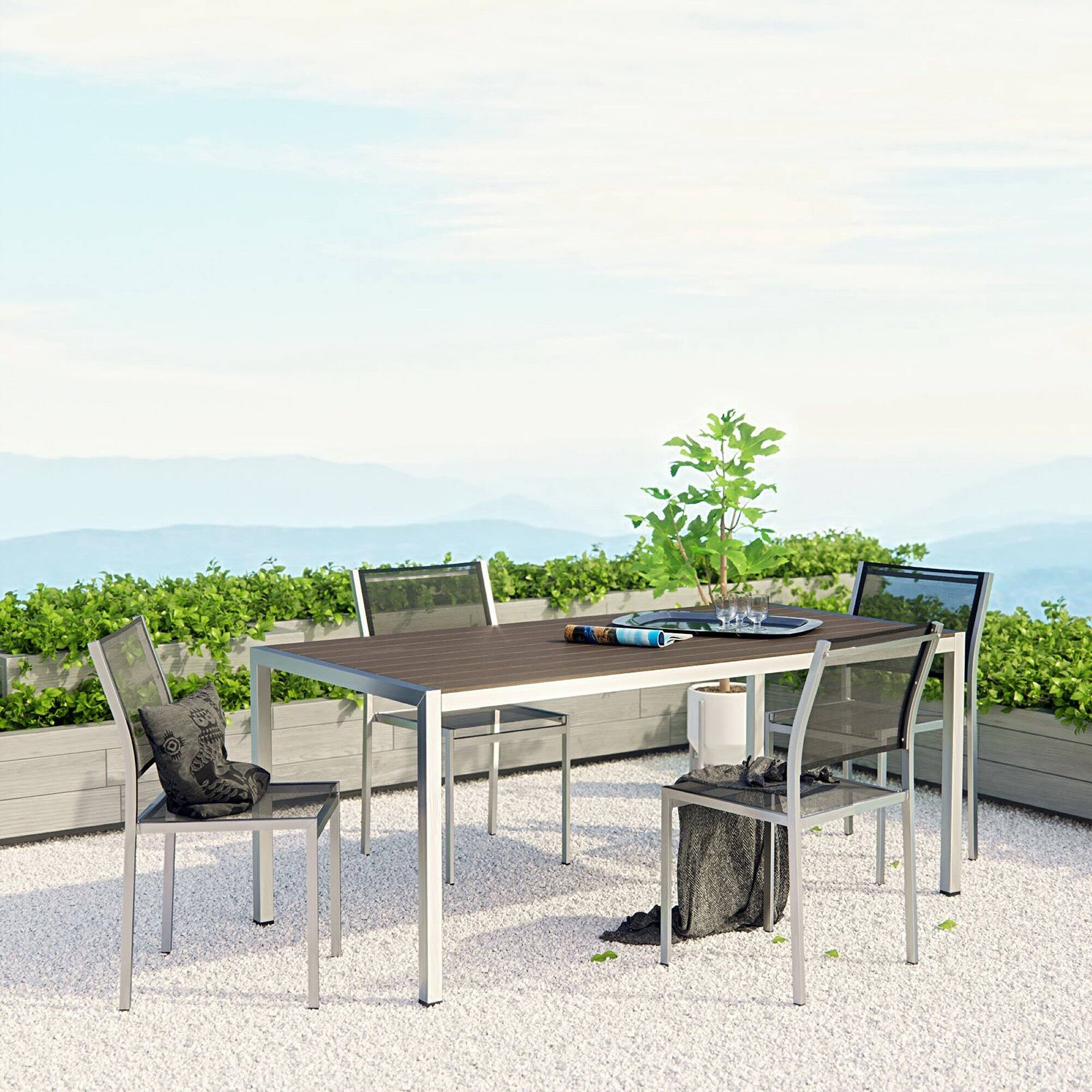 Front. Modway - Shore 5 Piece Outdoor Patio Aluminum Dining Set by Modway - Silver Black.