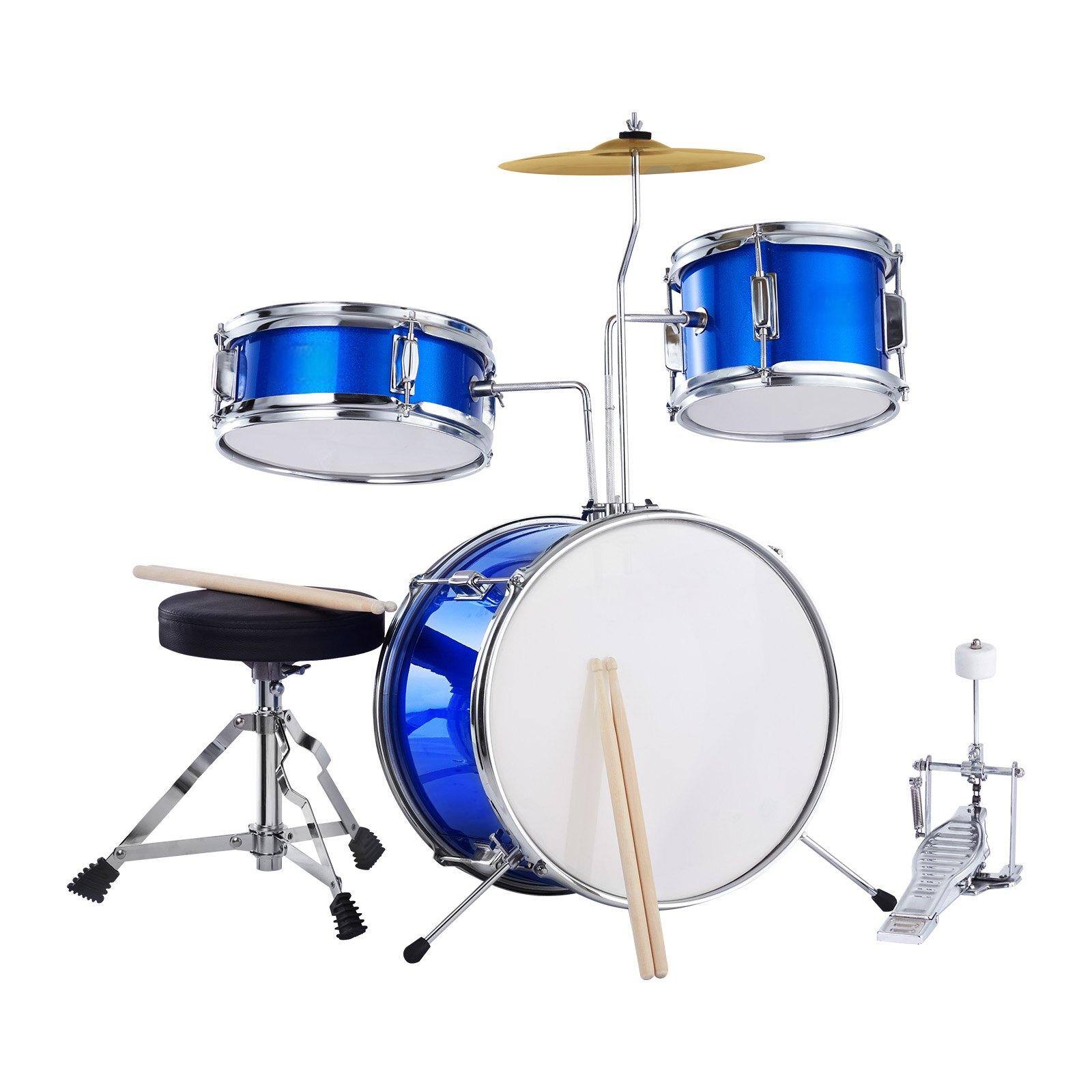 Alt View 9. Glintex - Electric Drum Set 3-Piece 14in Beginner Drum Kit with Adjustable Throne Cymbal Pedal Drumsticks for Kids Learners - Blue.