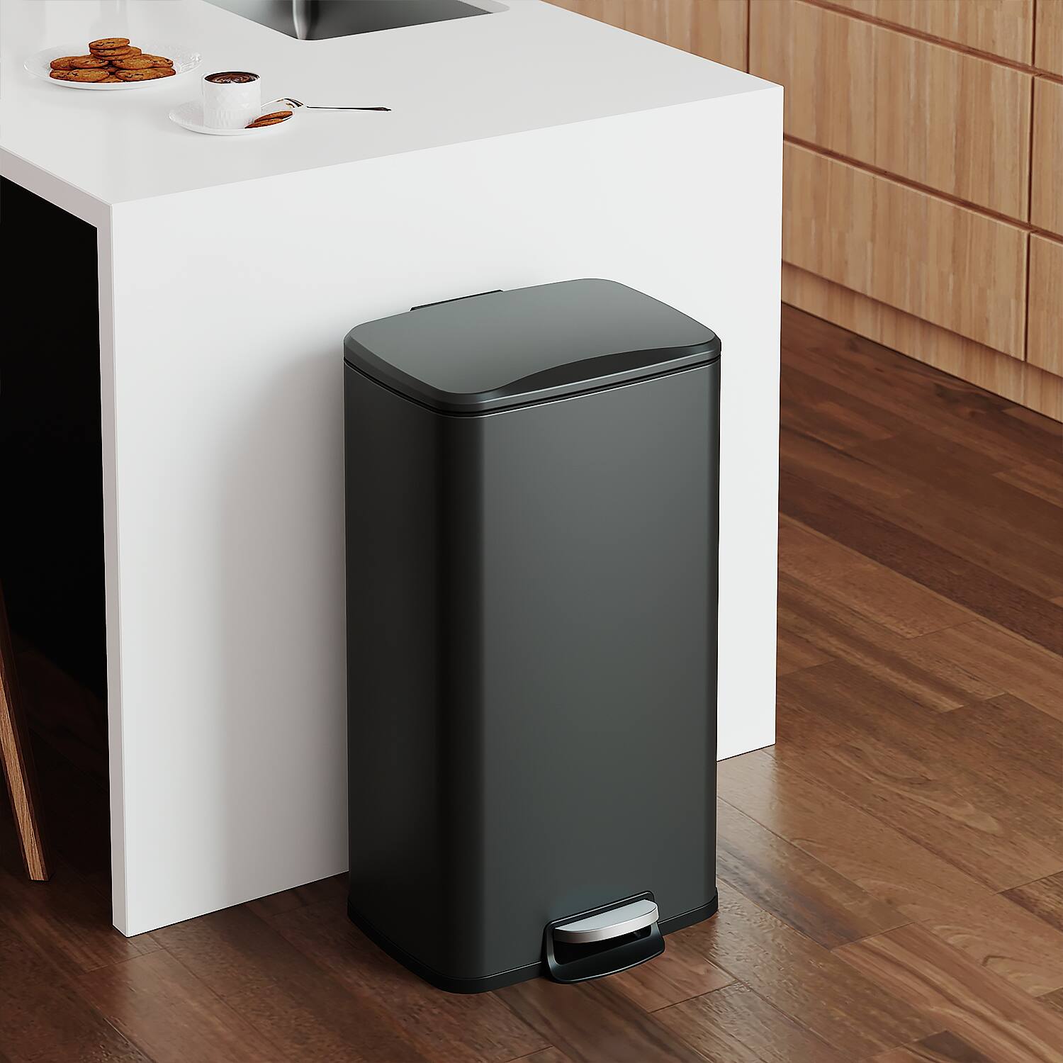 Alt View 6. Innovaze - 8 Gal./30 Liter Rectangular Matt Black step-on Trash Can for kitchen - Matt Black.