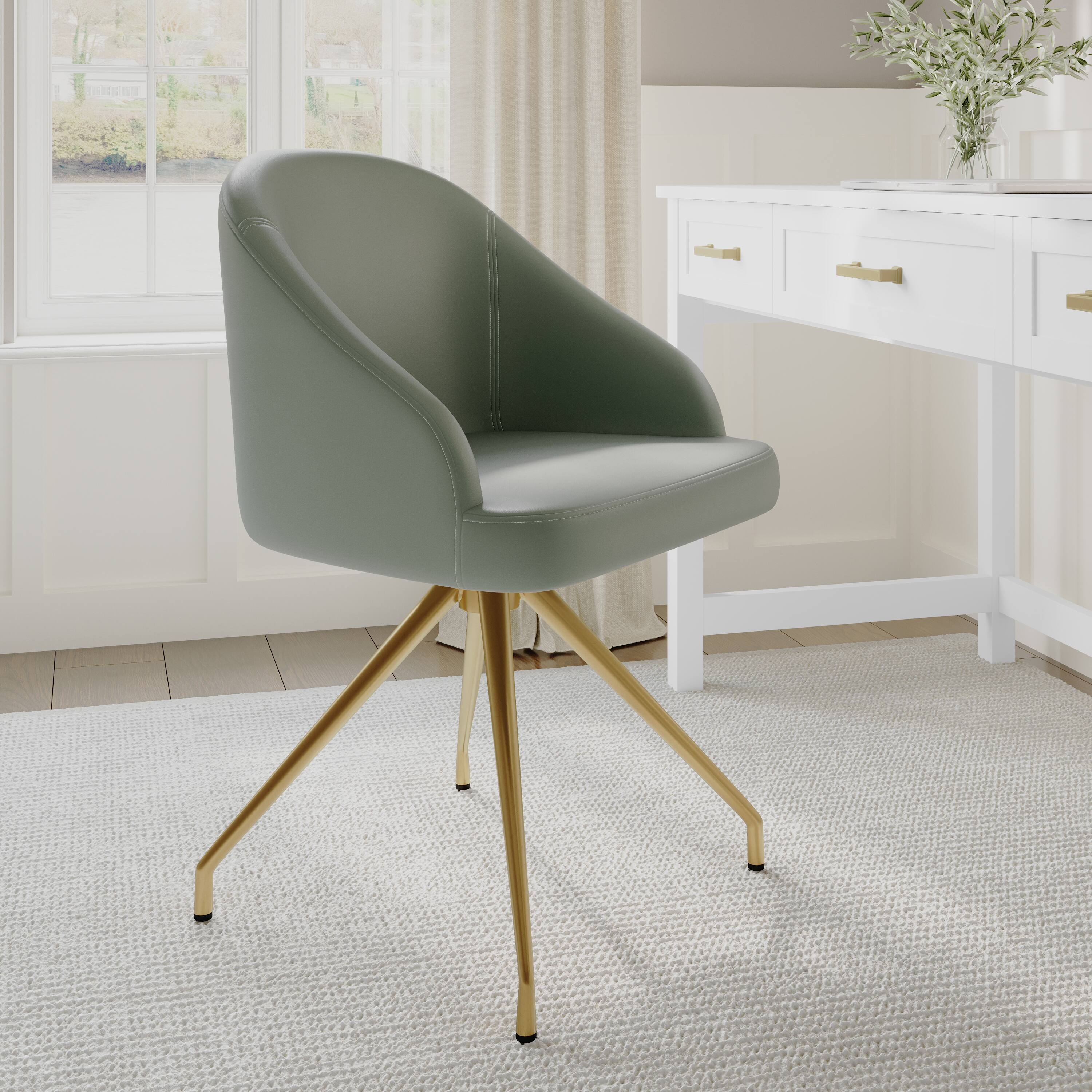 Alt View 4. Martha Stewart - Sora Upholstered Stationary Swivel Home Office Chair - Sage Faux Leather/Polished Brass Frame.