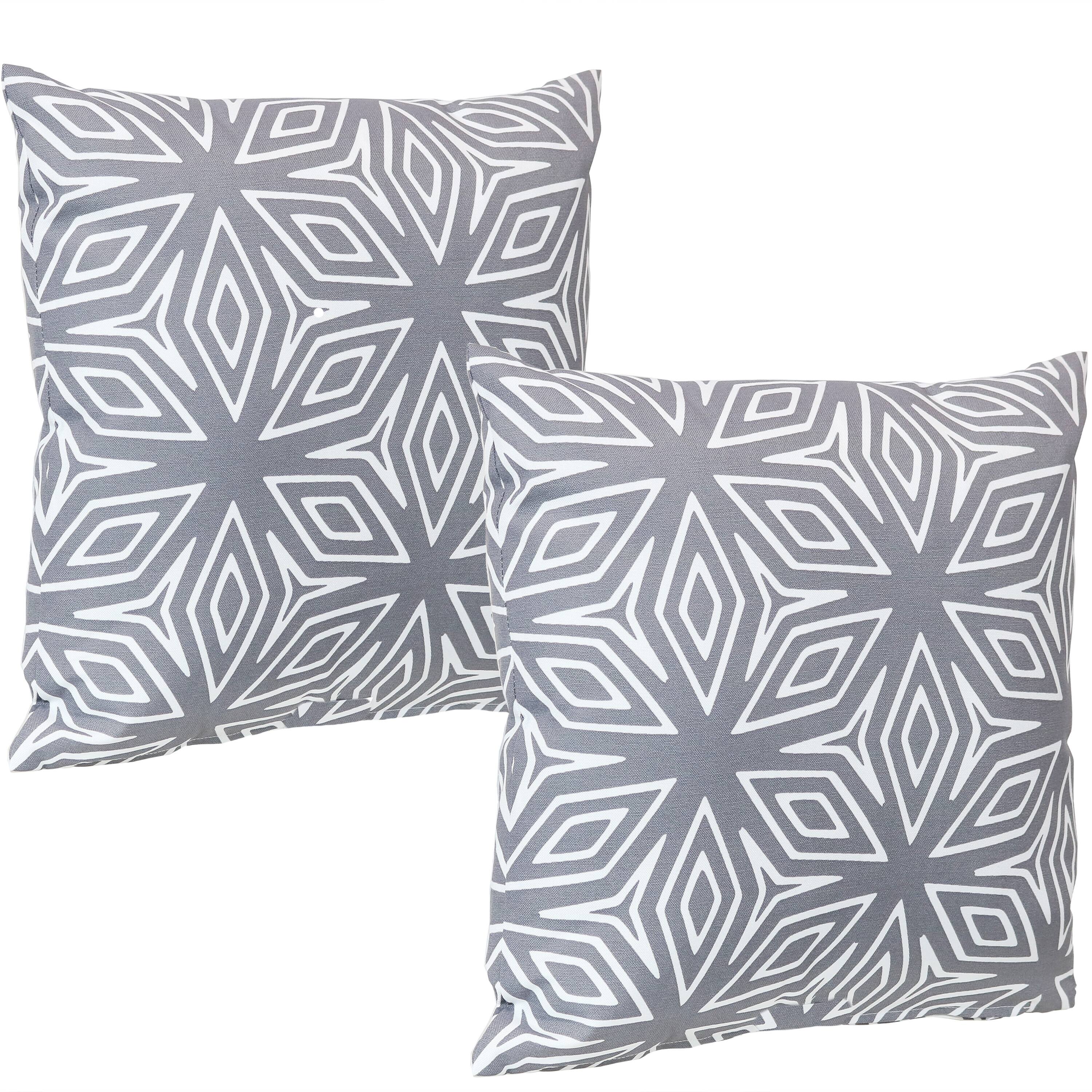 Sunnydaze - Outdoor Square Decorative Throw Pillow - Set of 2 - Gray Geometric