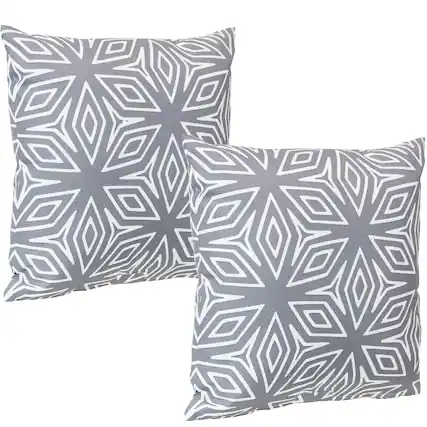 Front. Sunnydaze - Outdoor Square Decorative Throw Pillow - Set of 2 - Gray Geometric.