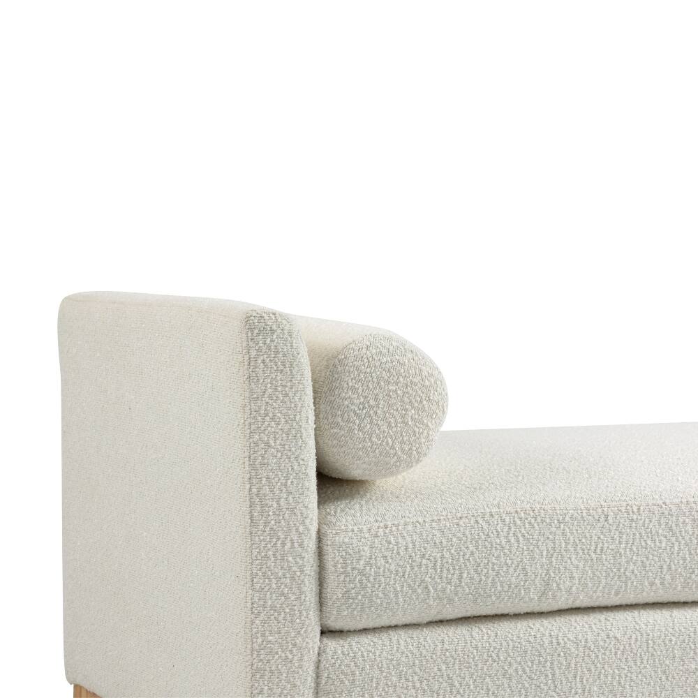Alt View 7. Ropilly - Ropilly Ivory Boucle Upholstered End of Bed Bench with Bolster Pillows & Wood Legs for Bedroom Entryway - Ivory.