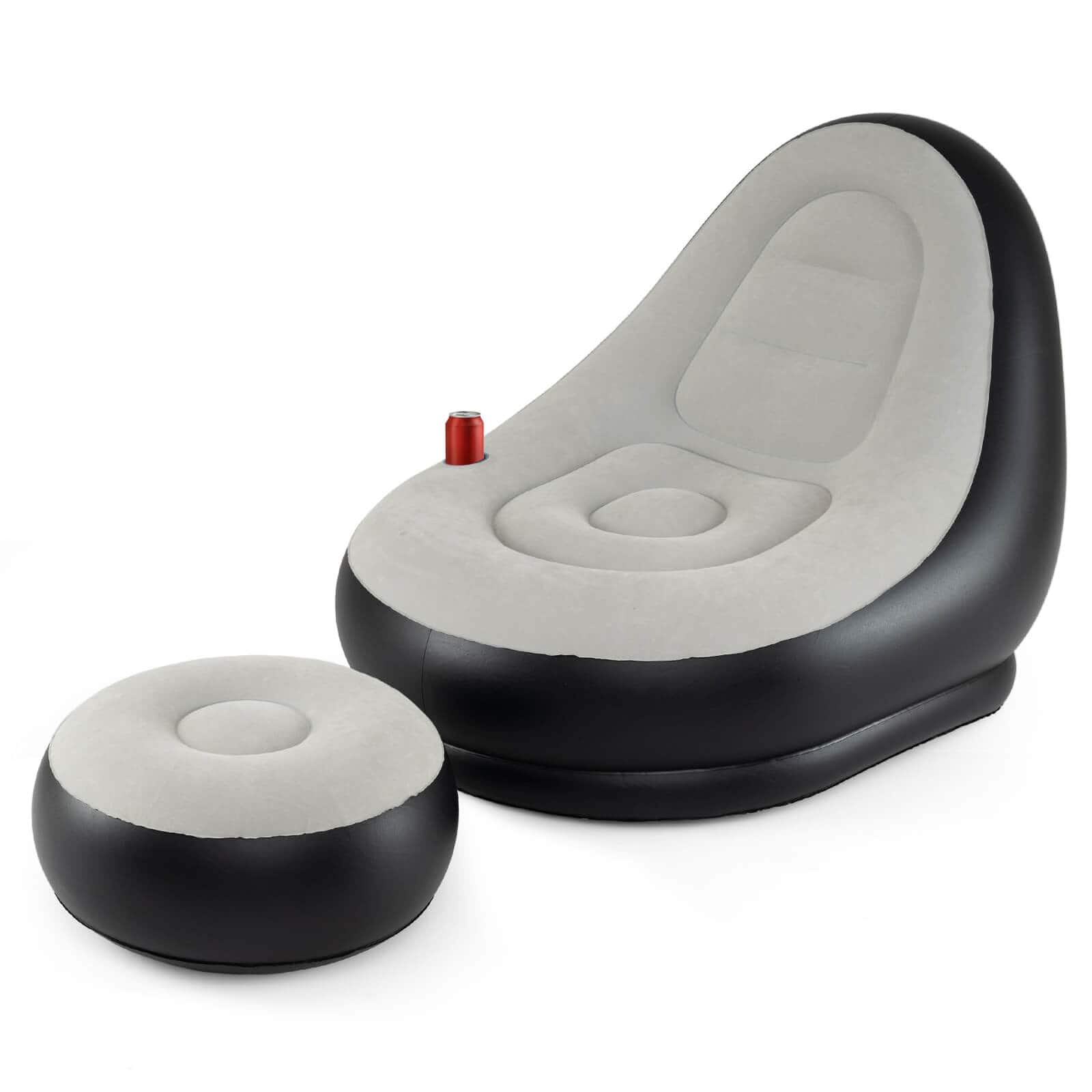 Costway - Inflatable Lounge Sofa with Ottoman, Portable Air Sofa for Adults with Flocked Surface - Gray + Black