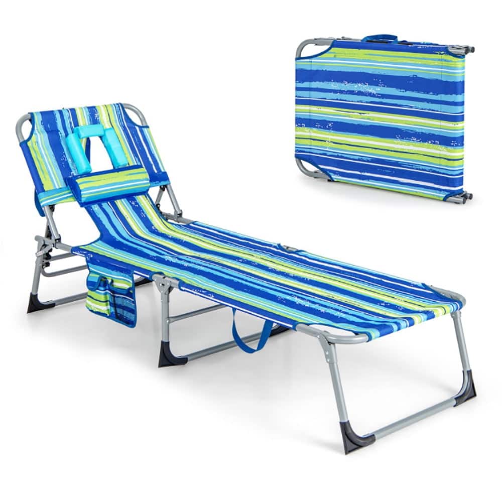 Kadyn - Outdoor Chaise Lounge Chair, Folding Beach Lounge Chair with Pillow for Outdoor-Blue - Green