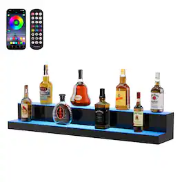 VEVOR - LED Lighted Liquor Bottle Display, 2 Tiers 40 Inch Commercial Illuminated Home Bar Shelf, 2 Steps Whiskey Rack Stand - Transparent