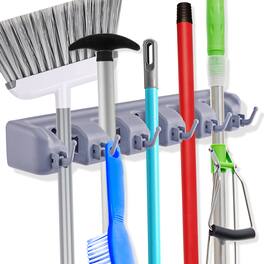 Sorbus - Broom and Mop Storage Organizer, Wall Mounted Organizer and Storage, Ideal for the Garage Home, Closet - Gray