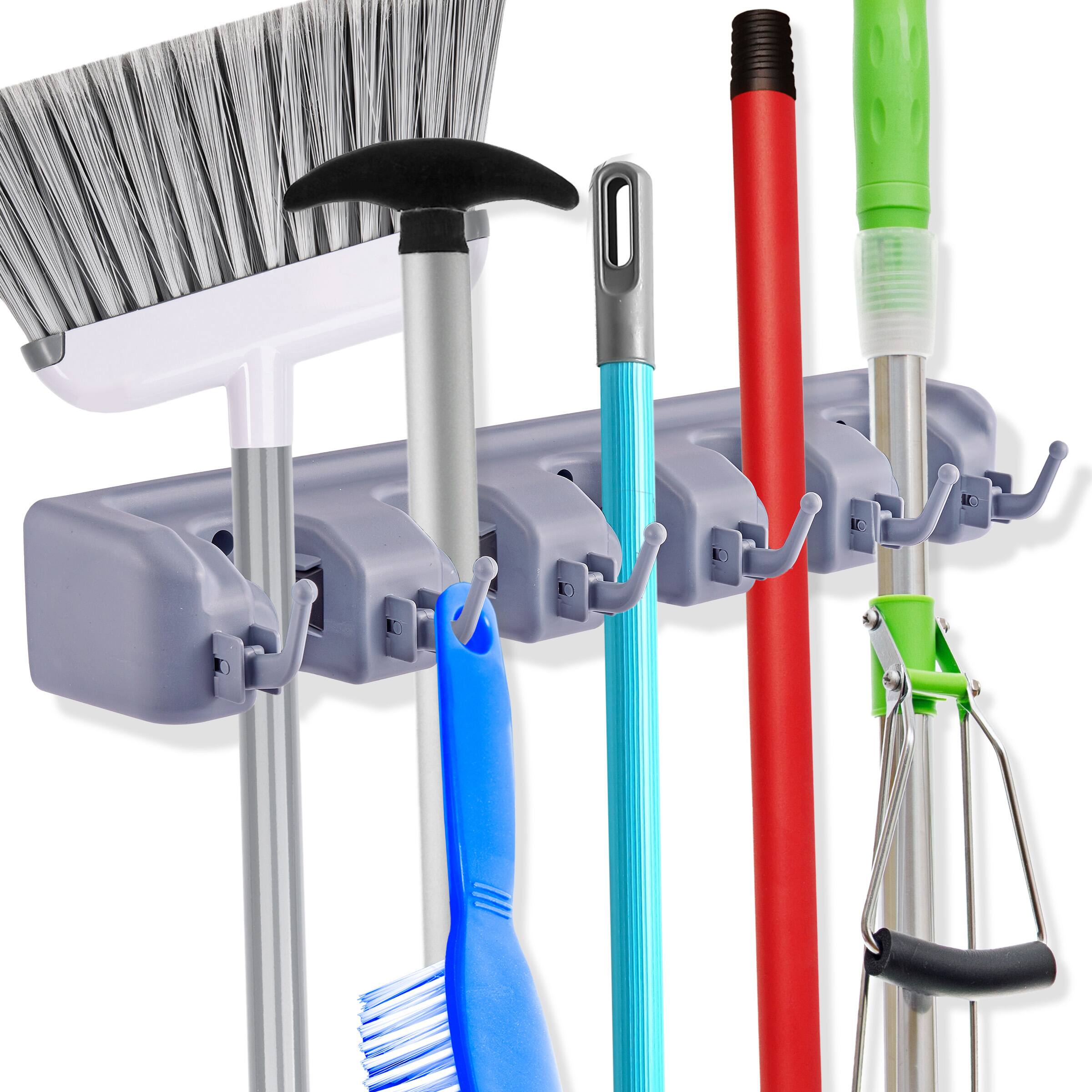 Alt View 1. Sorbus - Sorbus Broom and Mop Storage Organizer, Wall Mounted Organizer and Storage, Ideal for the Garage Home, Closet - Gray.