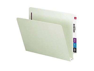 Front. Smead - 60% Recycled End Tab Folders, Letter Size, Gray/Green, 25/Box (34715) - Gray/Green.