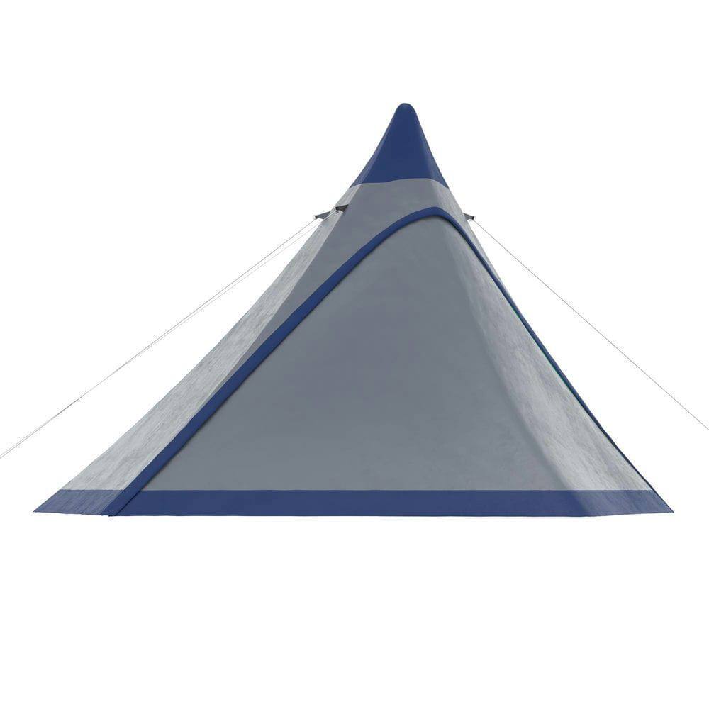Angle. Resenkos - 15.4'x15.4'x8.5' Waterproof Teepee Camping Tent, with Porch Area, Floor and Carry Bag, for Outdoor Hiking, Blue - Blue.