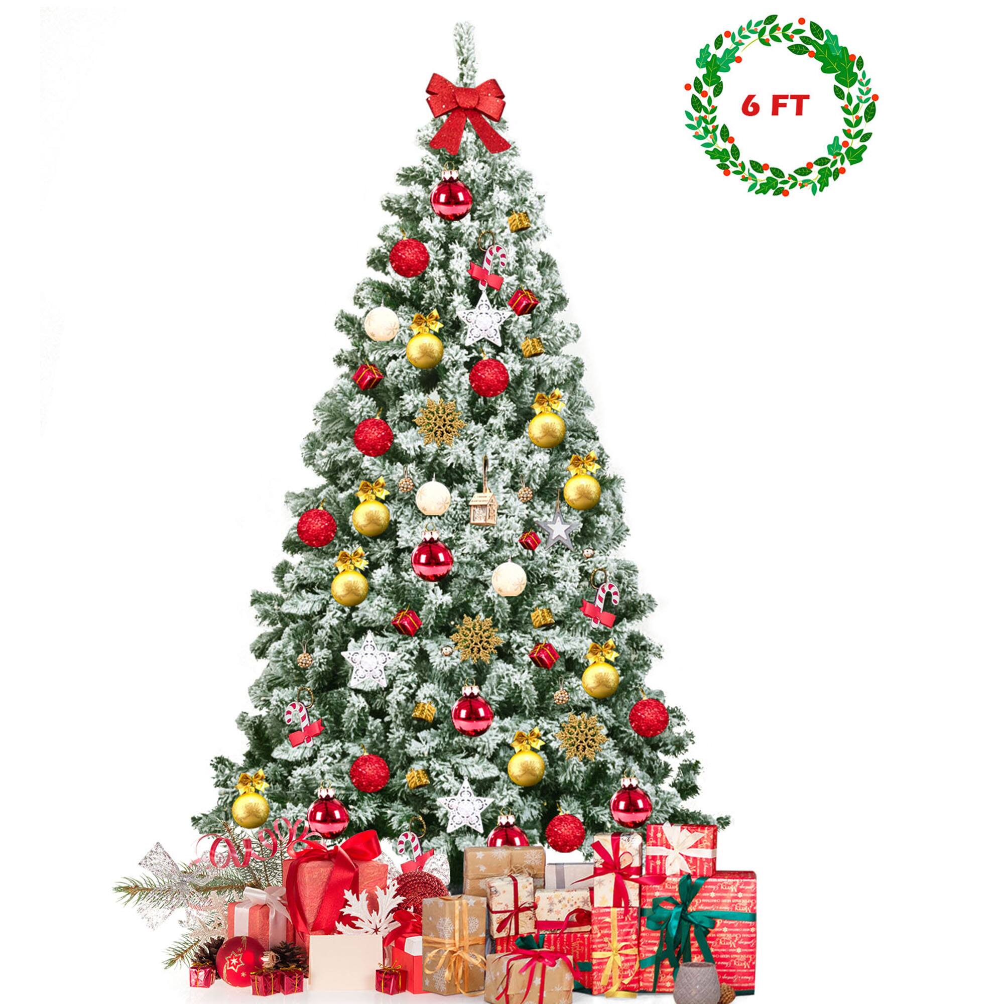 Alt View 4. Gymax - Gymax 6ft Snow Flocked Christmas Tree Hinged Artificial Pine Tree w/ Metal Stand - Green.